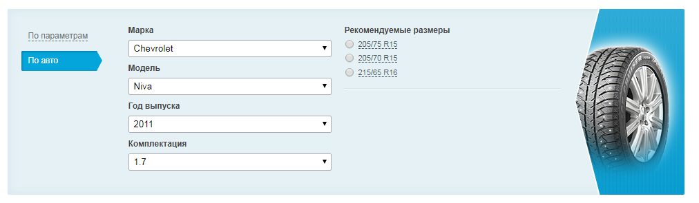 подбор шин под автомобиль нива шевроле